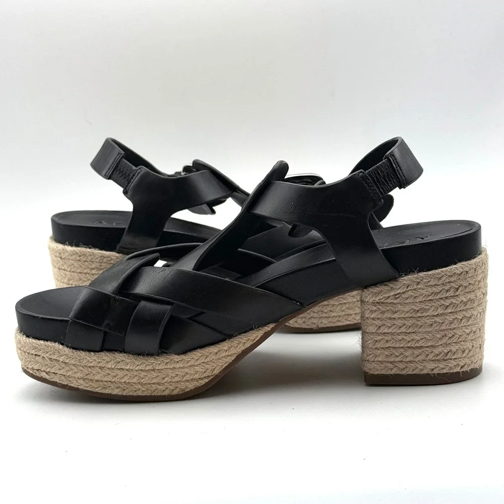 Aerosoles Chatham Wedge Sandals Womens 9.5 Black Leather Espadrille Platform